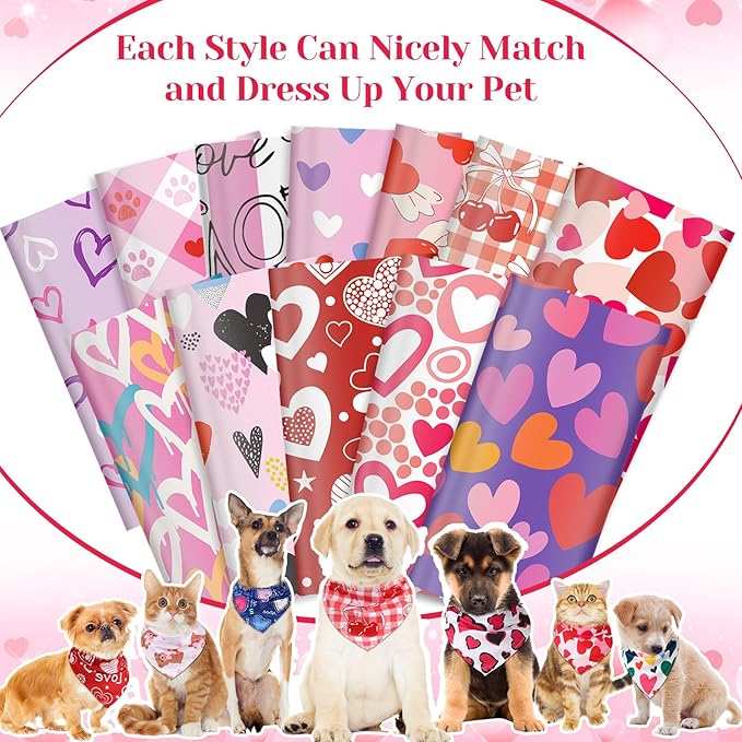 Amylove 120 Pcs Halloween Dog Bandanas Bulk Holiday Triangle Dog Pack Puppy Kerchief Bandana Adjustable Pet Scarf for Pet Cat Costume Accessories Decor(Love)