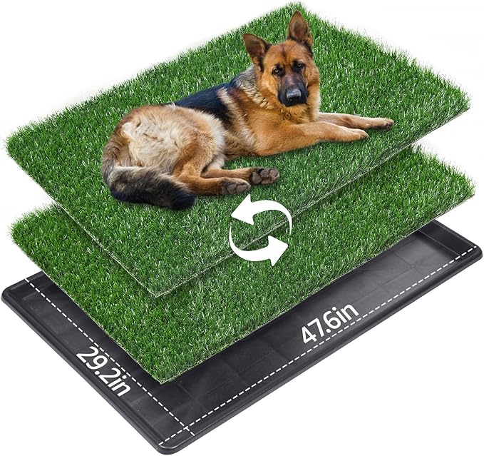 LOOBANI 47.6"x29.2" Extra Large Dog Grass Potty Tray - Dog Litter Box with 2-Pack Replacement Artificial Grass Puppy Training Pads - Potty Tray for Balcony Apartment Indoor Outdoor Use