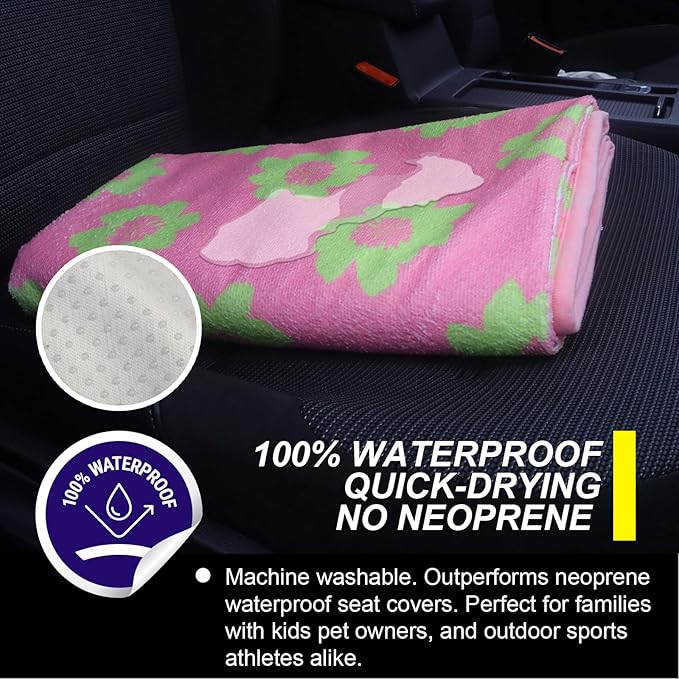 Back Seat Cover for Car Trucks Van SUV,Waterproof Rear Bench Towel Seat Covers for Dogs and Kids,Automotive Backseat Protector (Flower and Pink)