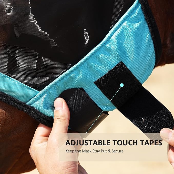 Harrison Howard Pro Luminous Horse Half Face Fly Mask Large Eye Space with Ears UV Protection for Horse Teal L