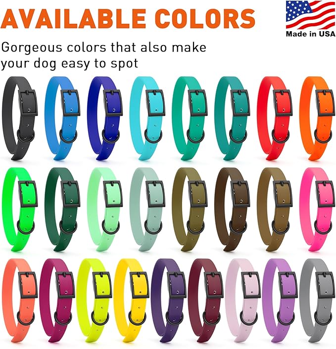 Dogline Biothane Waterproof Dog Collar Strong Coated Nylon Webbing with Black Hardware Odor- Proof for Easy Care Easy to Clean High Performance Fits Small Medium or Large Dogs, Magenta Pink