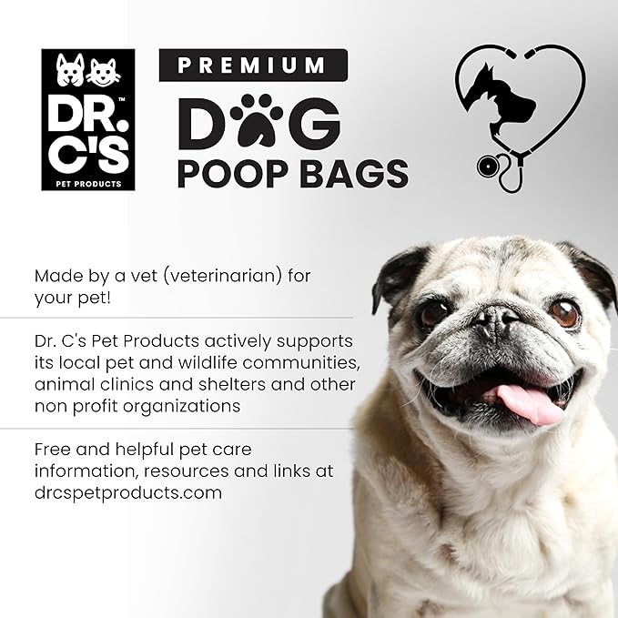 Certified 65% PCR (Post Consumer Recycled) Plastic and 35% Plant Based Dog Poop Bags - Dr. C's Premium Dog Poop Bags - 120 Bags / 8 Rolls, Extra thick, Leak Proof, Unscented, Earth Friendly
