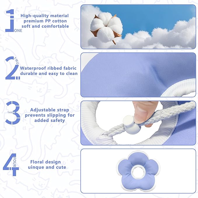 Cat Cone Collar Soft, Waterproof Cats Cones to Stop Licking After Surgery, Adjustable Soft Elizabeth Cats Collars for Wound Healing, Flower Shape Cat Recovery Collar (Purple, Large)