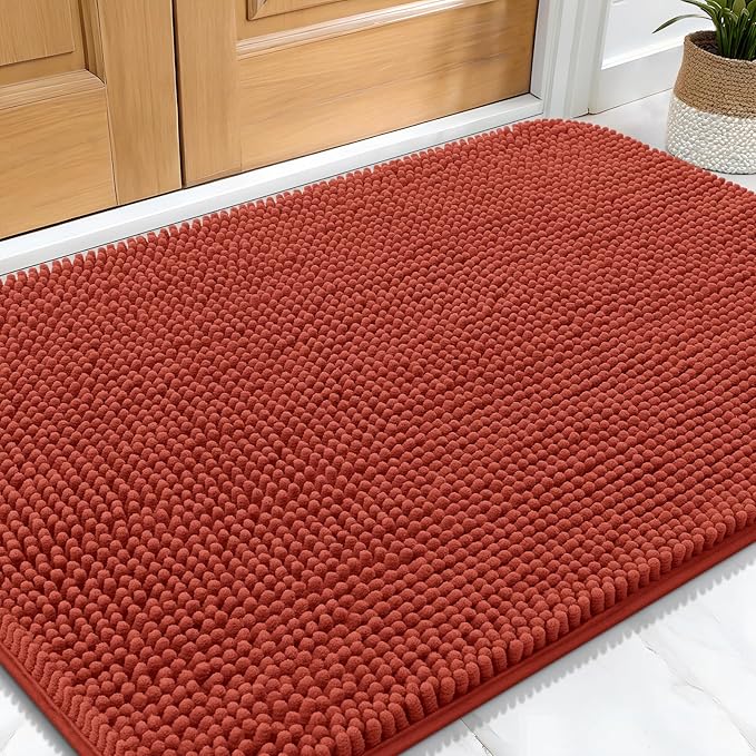 OLANLY Dog Door Mat for Muddy Paws 30x20, Absorbs Moisture and Dirt, Absorbent Non-Slip Washable Doormat, Quick Dry Chenille Mud Mat for Dogs, Entry Indoor Entryway Carpet for Inside Floor, Maple Red