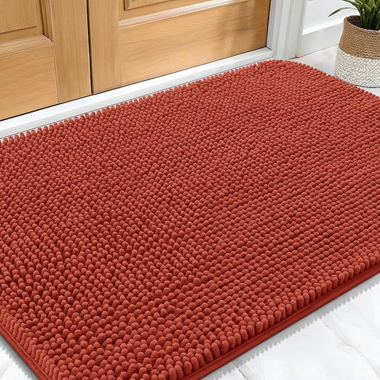 OLANLY Dog Door Mat for Muddy Paws 30x20, Absorbs Moisture and Dirt, Absorbent Non-Slip Washable Doormat, Quick Dry Chenille Mud Mat for Dogs, Entry Indoor Entryway Carpet for Inside Floor, Maple Red