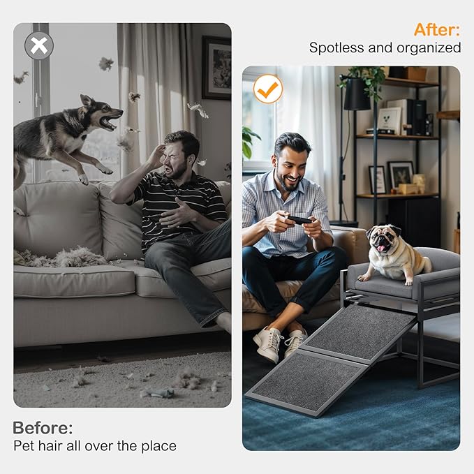 Dog Ramp Doggie Stairs with Seat Mate,Puppy Chair Get on High Bed Couch Office Window Perch,Non Slip Dachshunds Foldable Ladder,Pet Doggy Step for Small Old Dogs,Chihuahua Cat Platform Grey