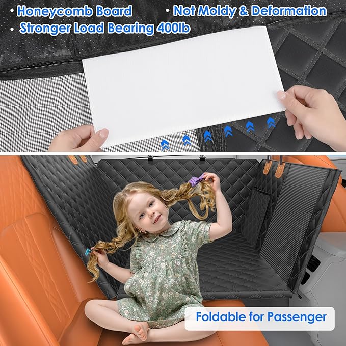 Back Seat Extender for Dogs with Hard Bottom/Large Space, Waterproof Dog Car Seat Cover Holds 400lbs, Sturdy Nonslip Pet Backseat Hammock for Cars/SUV