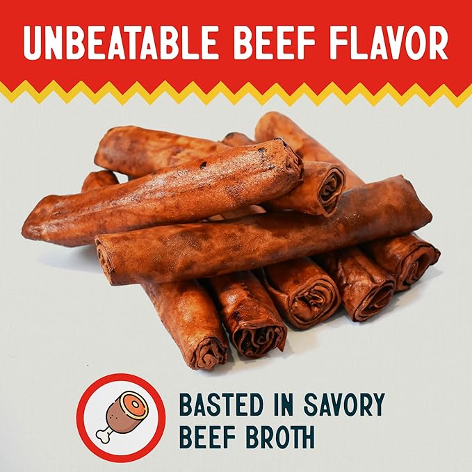 Canine Chews 8-9" Beef Basted Thick Rawhide Retriever Rolls - Pack of 25 Beef-Flavored Long-Lasting Dog Rawhide Chews - Protein-Dense Jumbo Rawhide Bones For Large Dogs - Treats for Aggressive Chewers