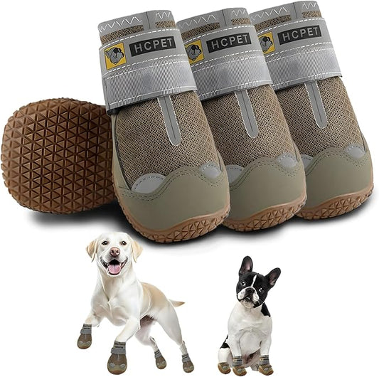 Hcpet Dog Shoes for Large Dogs, Breathable Dog Booties for Small Medium Dogs, Anti-Slip Dog Boots & Paw Protectors for Hot Pavement Winter Snow Hiking with Reflective Straps Army Green Size 2