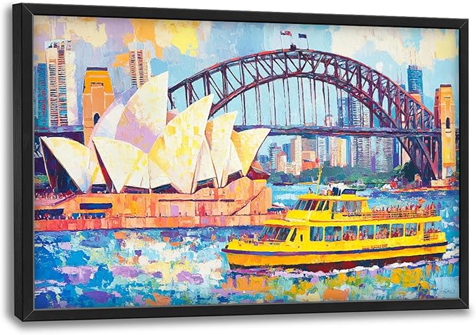 Extra Large Sydney Opera House Framed Wall Art for Living Room,Oversized Abstract Harbour Bridge Cityscape Pictures Wall Decor,Canvas Print Painting Modern Artwork Bedroom Office Bathroom 36L" x 24W"