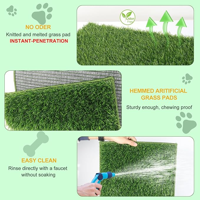MEEXPAWS XL Dog Grass Pad With Tray - Artificial Potty for Balcony, New Generation Instant-Penetration, Litter Box With Hemmed Edge, Disposable Pee Pad