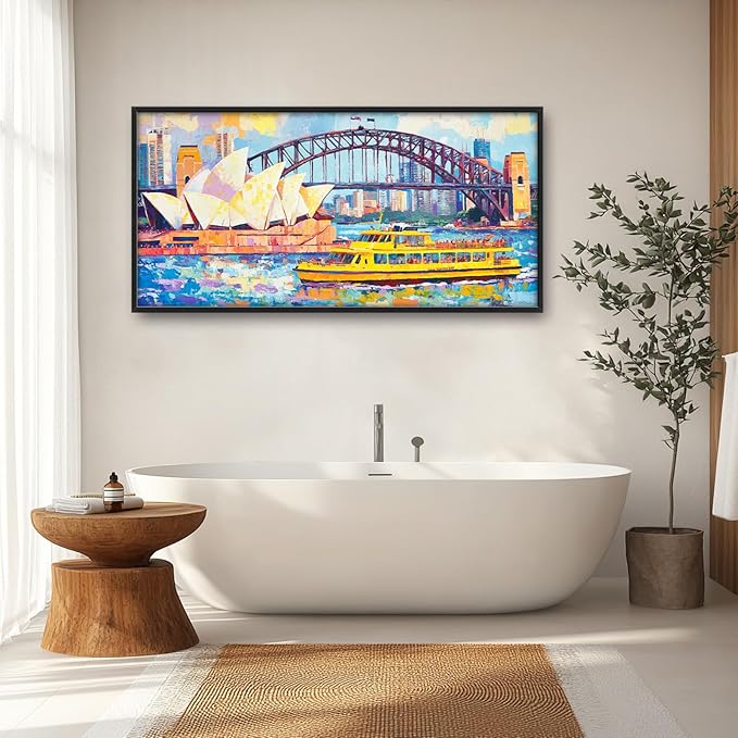 Extra Large Sydney Opera House Framed Wall Art for Living Room,Oversized Abstract Harbour Bridge Cityscape Pictures Wall Decor,Canvas Print Painting Modern Artwork Bedroom Office Bathroom 60L" x 30W"