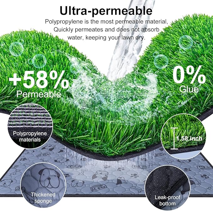 Pee Pads for Dogs with Fake Grass, 27" x 21" Indoor Artificial Grass for Dogs Potty, Lawn Pee Pads for Doggie Washable, Reusable and Lawn for Replacement, Puppy Training Litter Box for Outdoor Patio