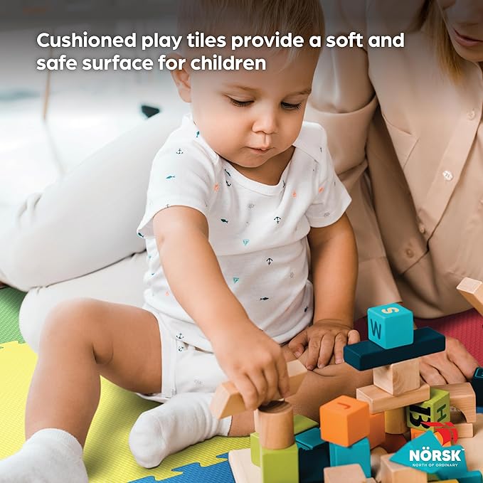 Norsk Reversible Kids Puzzle Play Mats - EVA Interlocking Foam Tiles (Multicolor/Black 4 Tiles - 16 sq. Ft. 1/2" Thick)