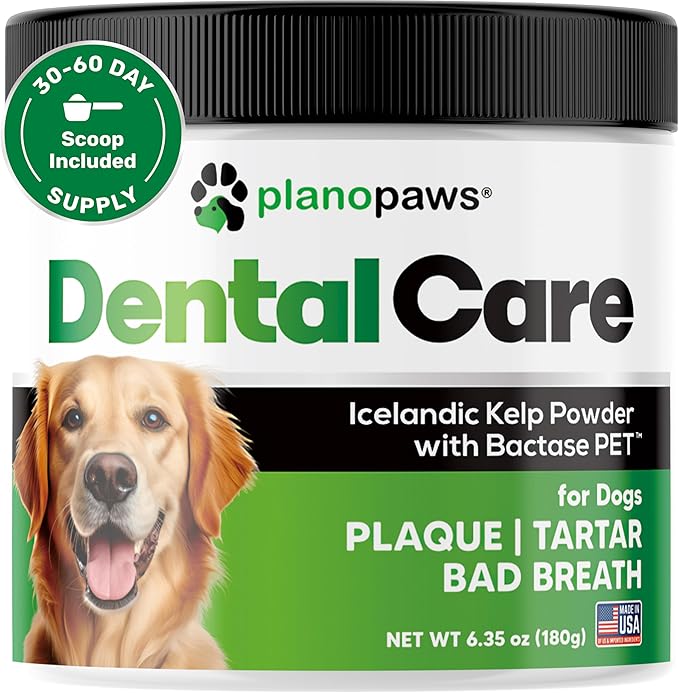 Dog Teeth Cleaning Powder - Plaque and Tartar Remover - Dental Powder with Bactase PET - Breath Freshener for Overall Dental Care - Supports Mouth, Teeth, and Gum Health for All Ages and Sizes