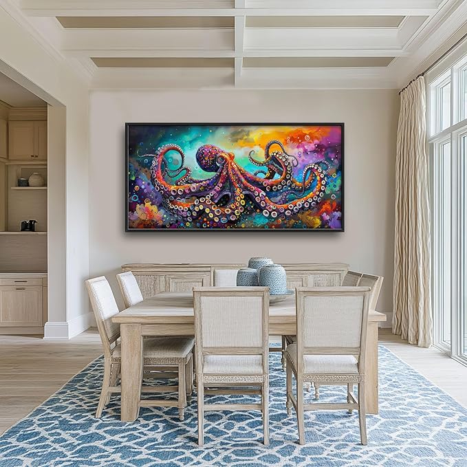 Quorin Octopus Large Wall Art Abstract Colorful Octopus Pictures Sea Ocean Animal Wall Decor Canvas Print Painting Artwork for Bathroom Living Room Bedroom 60L x 30W