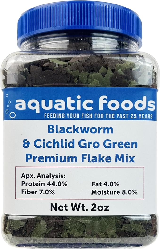 Aquatic Foods Inc. California Blackworm & Cichlid Green GRO Premium Flakes for Discus, Cichlids All Community Tropical Fish Also Pellet Mix, Wafer Mix Included…2oz