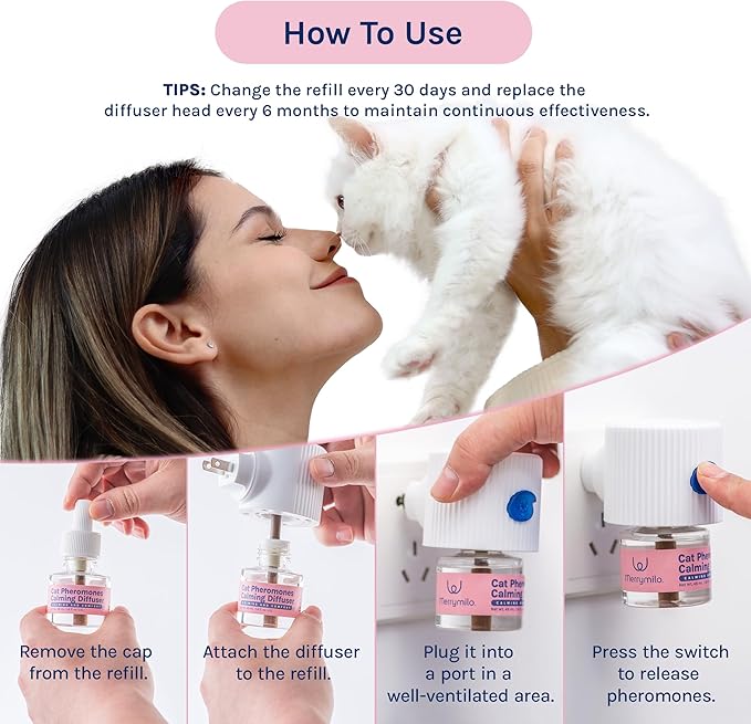Cat Calming Pheromones Diffuser: 2 Classic Cats Plug in Refill Diffusers for Relaxation & Comfort - Reduce Stress Barking & Scratching - Indoor 60 Days Supply