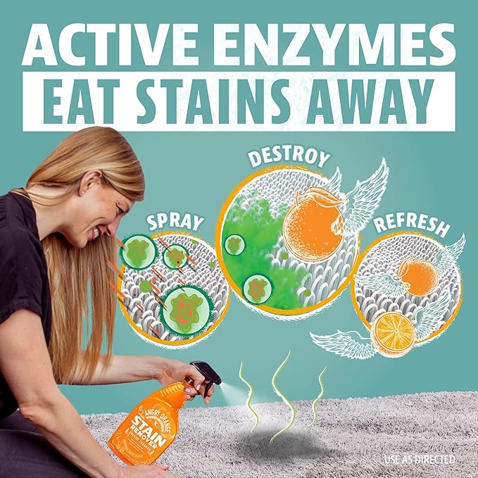 Angry Orange Stain Remover - 32oz Enzyme Pet Cleaner - Dog & Cat Urine Destroyer and Stain Remover - Citrus Spray Cleaning Solution - Puppy Supplies