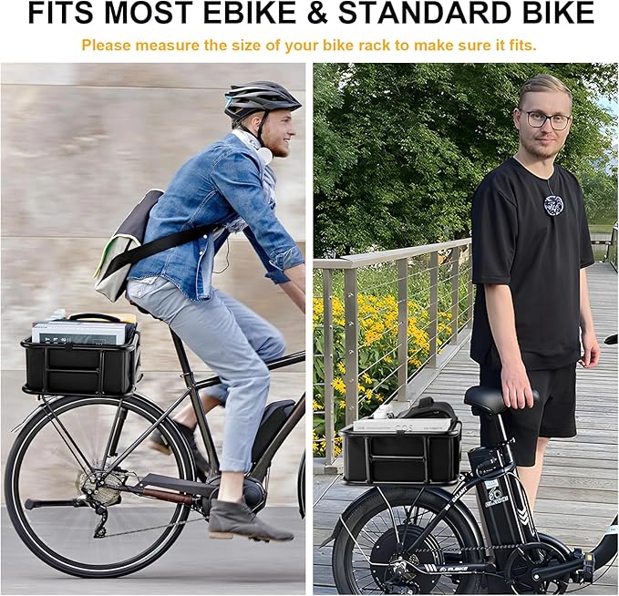 Bike Basket Rear with Liner,Waterproof Cover,Cargo Net Large Rear Bike Basket,Heavy Duty Bicycle Rear Basket for Electric Bike, Ebike,Great for Bike Trip,Carrying Grocery,Ball,Dog