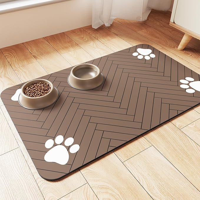 Pet Feeding Mat-Absorbent Pet Placemat for Food and Water Bowl, with Waterproof Rubber Backing, Quick Dry Water Dispenser Mat for Dog and Cat (16"x24", Coffee)