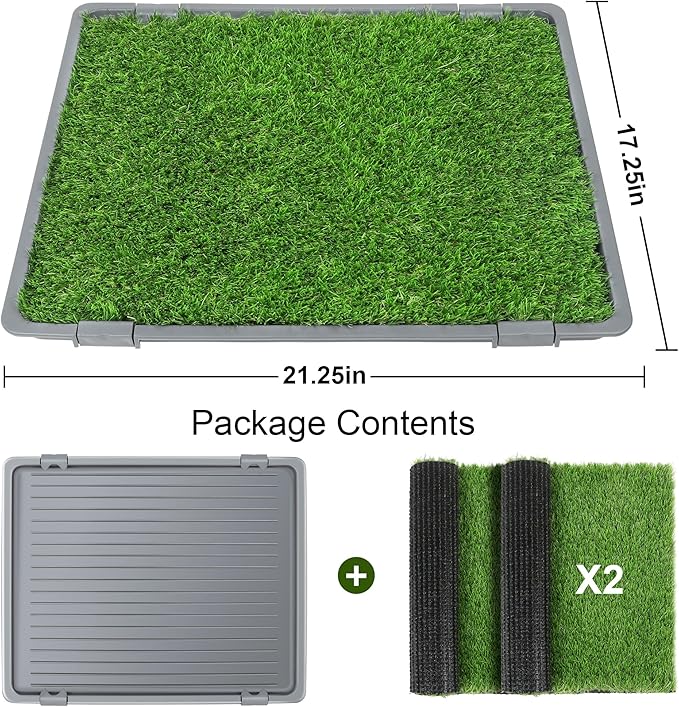 Dog Grass Pad with Tray: 2 Pack Grass Pee Pads for Dogs Potty for Puppy Training, 22"x18" Artificial Turf for Dogs with Collection Tray for Indoor /Outdoor /Patio /Balcony, Grey