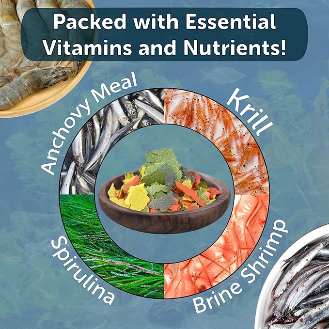 Aquatic Foods Inc. Marine Fish Flakes of Red & Green Algae, Seaweed for Tangs, Butterflies, Angelfish, Anthias, Clown Fish, Damsels Also Pellet Mix, Wafer Mix Included… AFI 6oz Jar