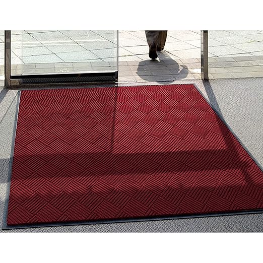 WaterHog Diamond | Commercial-Grade Entrance Mat with Rubber Border – Indoor/Outdoor, Quick Drying, Stain Resistant Door Mat (Red/Black, 3' x 12')