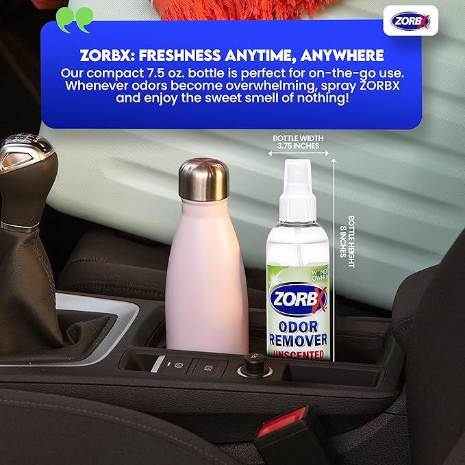 ZORBX Unscented Odor Eliminator for Strong Odor 7.5 Fl Oz Pack of 2 - Used in Hospitals & Healthcare Facilities - Advanced Formula, Fast-Acting Odor Remover Spray for Dog, Cat, House & Carpet