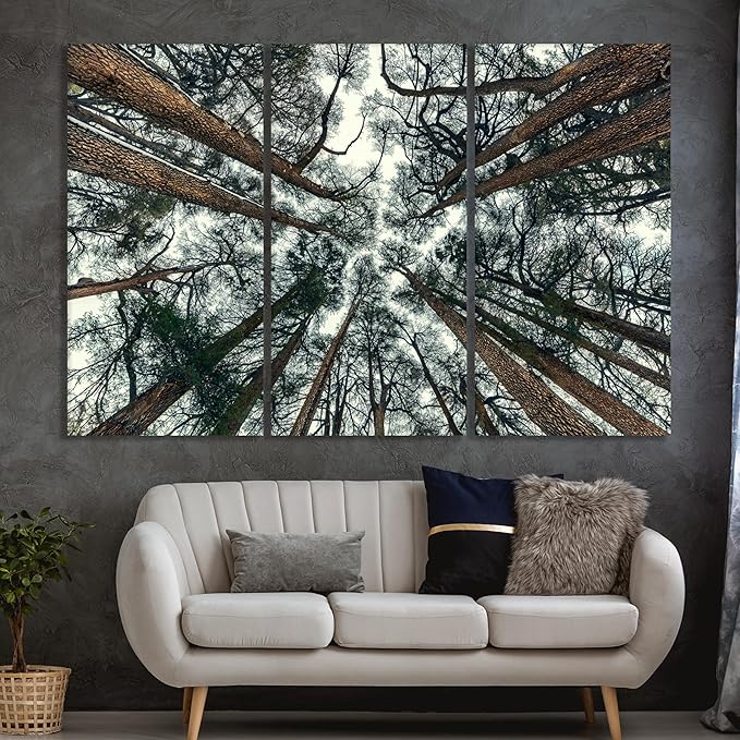 Nature Wall Art Prints - Ocean Forest Mountain Lake Canvas Landscapes - Small to Extra Large Living Room Bedroom Kitchen Bathroom Décor (Trees and Sky, 55L" x 83W"- 3 Panels)