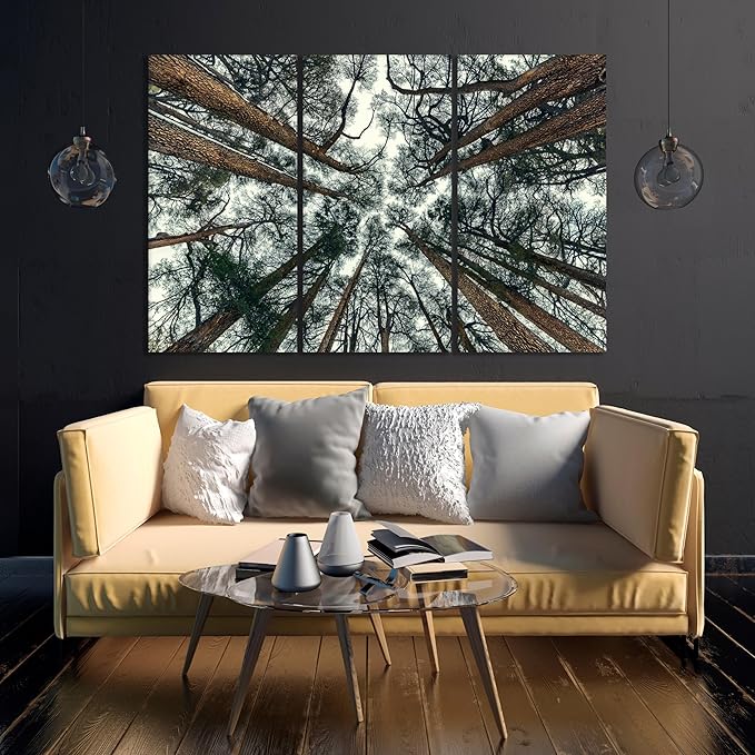 Nature Wall Art Prints - Ocean Forest Mountain Lake Canvas Landscapes - Small to Extra Large Living Room Bedroom Kitchen Bathroom Décor (Trees and Sky, 35L" x 53W" - 3 Panels)