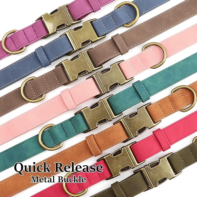 Didog Soft PU Leather Dog Collar, Stylish Quick Released Dog Collars for Medium Dogs, Easy Clean Adjustable Pet Collar for Daily Walking, Light Brown, M Fit 13-21" Neck