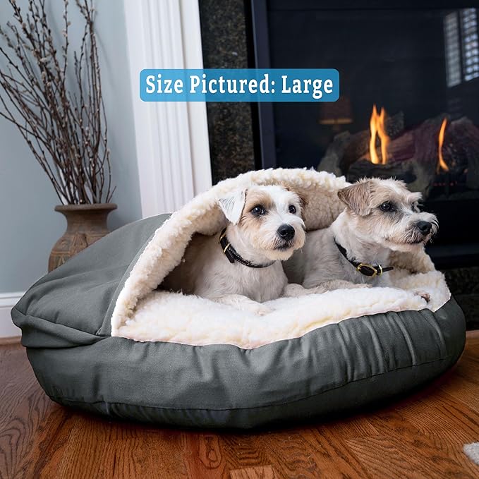 Snoozer Luxury Cozy Cave Dog Bed - Indoor Dog Bed with Cover Cave, Covered Calming Burrow for Small & Medium Sized Pets with Blanket Attached, Enclosed, Washable - Large, Anthracite