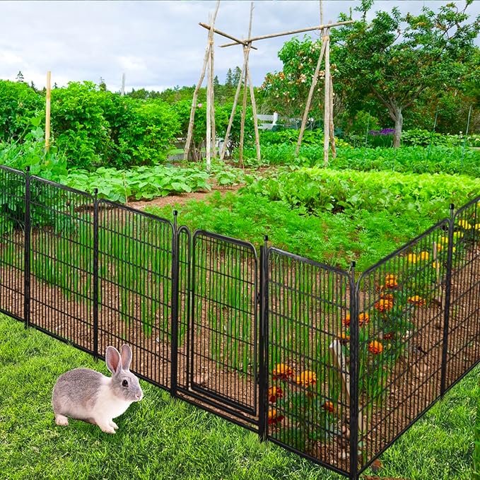 Tall Garden Fence,Wide Gate Low Threshold Fence for Garden, 36in(H) 4 Panels Total 8.9 Ft(L) Animal Barrier Fence,Flower Bed Fencing, Dog Fences Outdoor for Yard