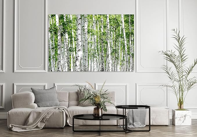 Nature Wall Art Prints - Ocean Forest Mountain Lake Canvas Landscapes - Small to Extra Large Living Room Bedroom Kitchen Bathroom Décor (Green Brich Trees, 20L" x 30W")