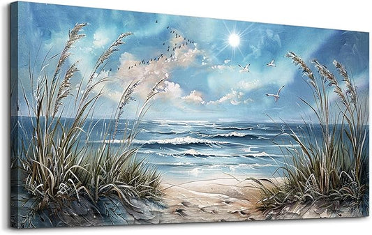 hyidecorart Wall Art For Living Room Wall Decor For Bedroom Bathroom Decoration Sunshine Ocean Scenery Painting Blue Sea Waves Wall Pictures Office Modern Canvas Prints Artwork Aesthetic Home Decor