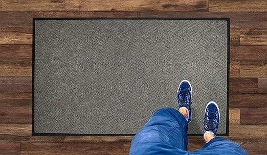WaterHog Diamond | Commercial-Grade Entrance Mat with Rubber Border – Indoor/Outdoor, Quick Drying, Stain Resistant Door Mat (Medium Grey, 3' x 8')