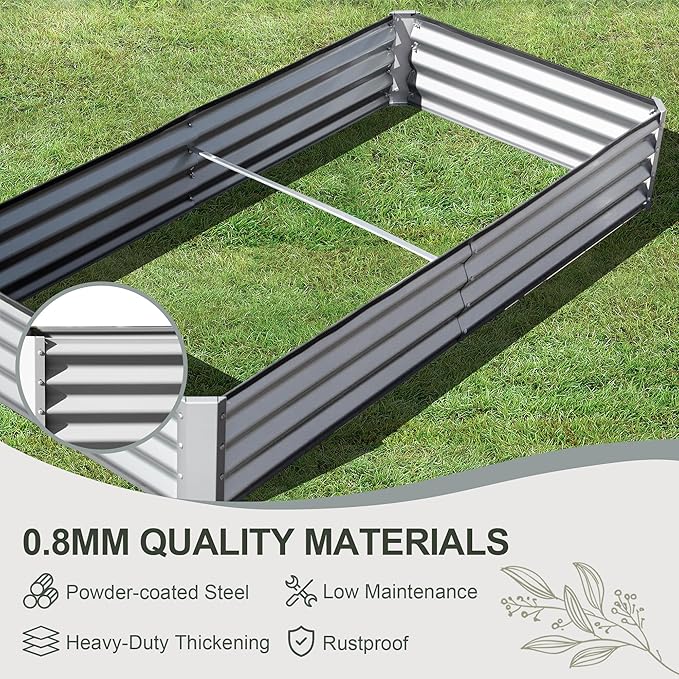 Domi Galvanized Raised Garden Bed, 8x4x1Ft Thickening Metal Planter Box for Vegetables Bottomless for Backyard Outdoor, 1" Deep w/ 228 Gallon Capacity - Silvery