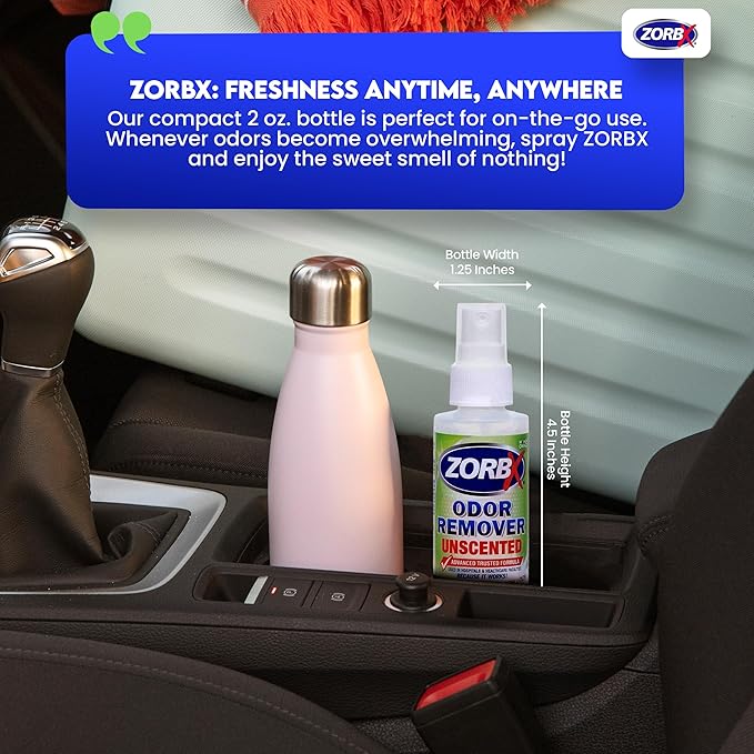 ZORBX Unscented Mini Odor Eliminator Spray – Used in Hospitals & Healthcare Facilities | Advanced Trusted Formula | Tag Along, Lightweight and Travel-Friendly Odor Remover - 2 Oz