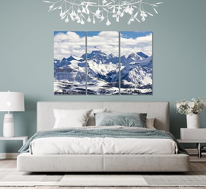 Nature Wall Art Prints - Ocean Forest Mountain Lake Canvas Landscapes - Small to Extra Large Living Room Bedroom Kitchen Bathroom Décor (Snowy Mountains Landscape, 47L" x 71W" - 3 panels)