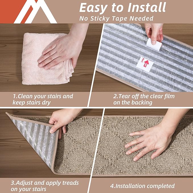 COSY HOMEER Edging Stair Treads Non-Slip Carpet Mat 28inX9in Indoor Stair Runners for Wooden Steps, Edging Stair Rugs for Kids and Dogs, 100% Polyester TPE Backing (10pc, Beige)