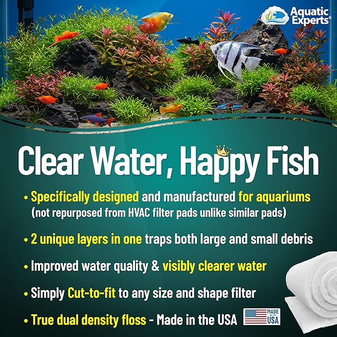 Aquatic Experts Aquarium Filter Floss for Fish Tank Filters - FilterFirst Aquarium Filter Pad - Media Roll for Crystal Clear Water, 3/4" - 1" Thick (12 Inch Wide, 72 Inch Long)