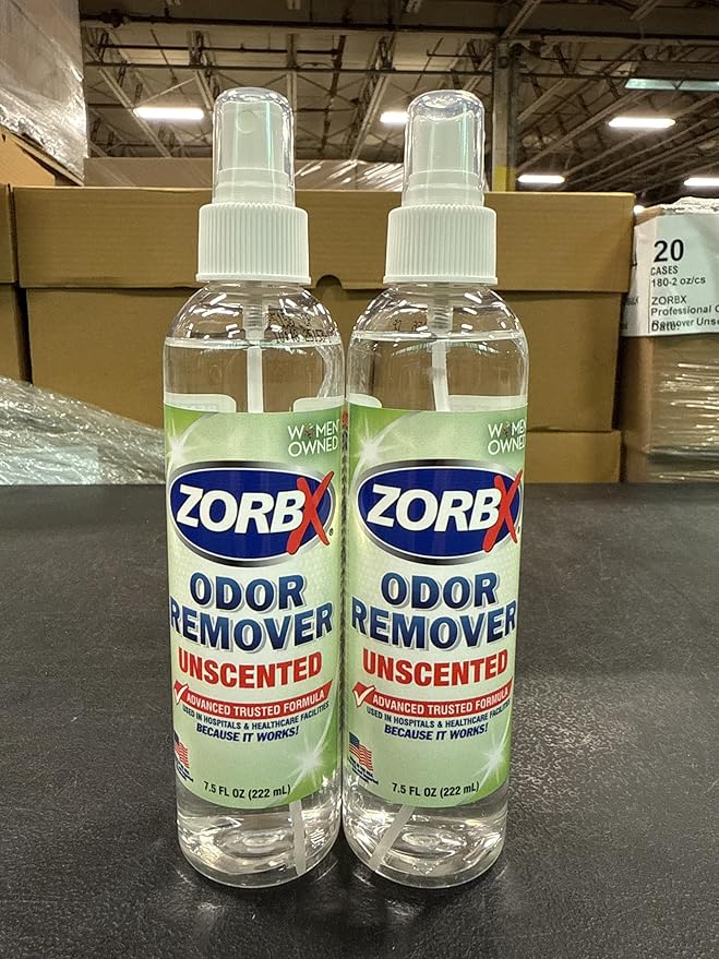 ZORBX Unscented Odor Eliminator for Strong Odor 7.5 Fl Oz Pack of 2 - Used in Hospitals & Healthcare Facilities - Advanced Formula, Fast-Acting Odor Remover Spray for Dog, Cat, House & Carpet