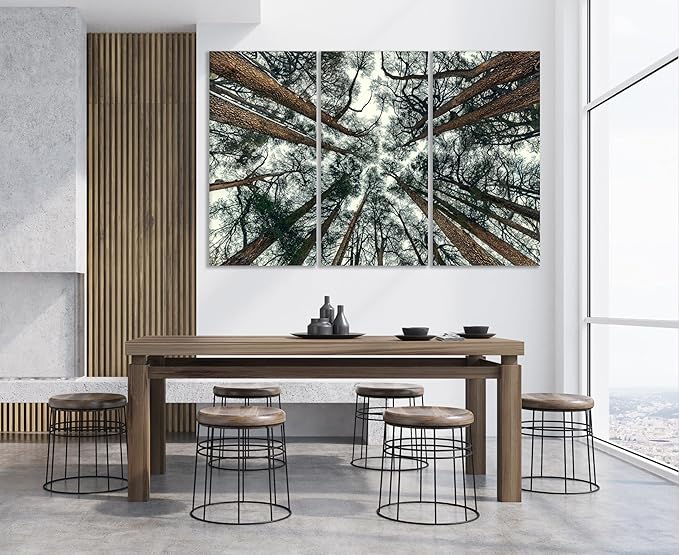 Nature Wall Art Prints - Ocean Forest Mountain Lake Canvas Landscapes - Small to Extra Large Living Room Bedroom Kitchen Bathroom Décor (Trees and Sky, 55L" x 83W"- 3 Panels)