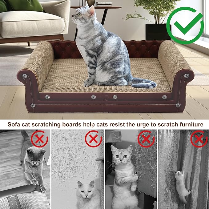 Scratching Sofa, Couch Shaped Thick Scratching Cardboard, Lounge Bed for Indoor Rest&Play, Sofa Scratcher Pad (Brown, 22.4" L X 12.2" W X 6.3" H)