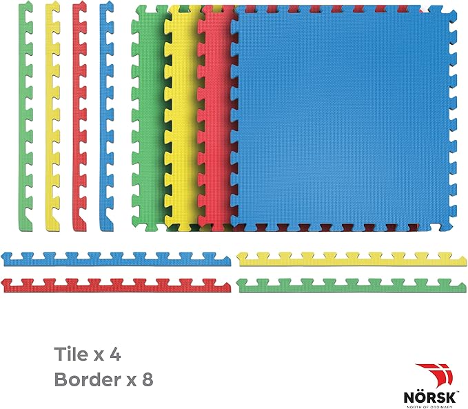 Norsk Reversible Kids Puzzle Play Mats 1/2" Thick EVA Interlocking Foam Tiles (Multicolor/Black 28 Tiles - 112 sq. Ft. 1/2" Thick)