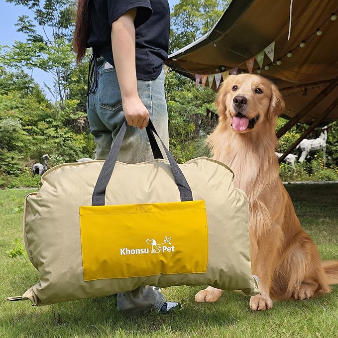 Portable Waterproof Dog Mat for Camping, Patio & Travel - Foldable Outdoor Dog Bed with Teflon Shell & Removable Plush Pad - Easy Clean, Durable - L (Sage Green)
