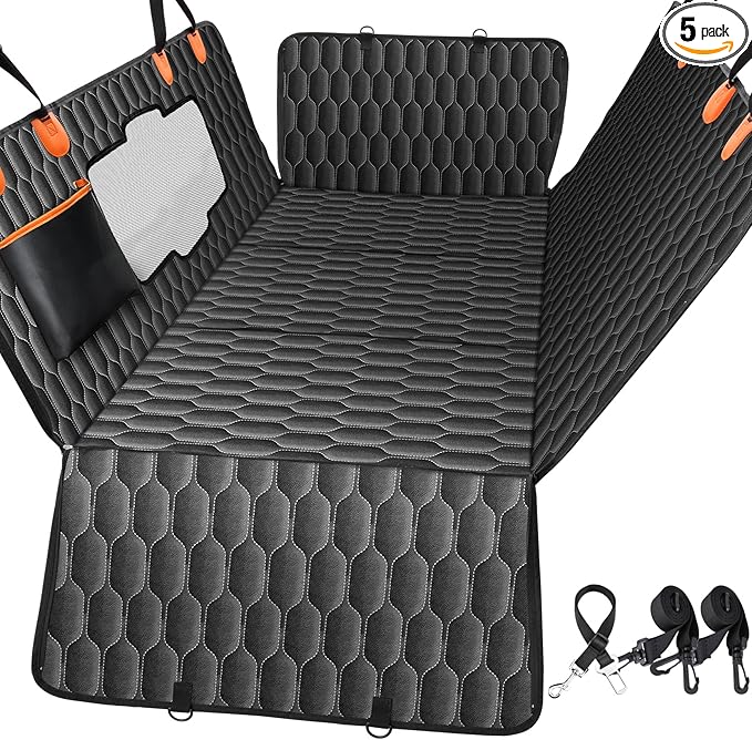 Back Seat Extender for Dogs-Supports 400lb,Hard Bottom Dog Car Seat Cover for Back Seat -Detachable,Scratch Proof Nonslip,Dog Hammock for Car,Truck with Anti-Slip Dispensing