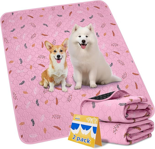 Sunheir 2-Pack Large Reusable Dog Mat for Floor, Dog Playpen, Non-Slip Waterproof Super Absorbent Washable Pee Pads for Dogs, Pet Whelping Pads, Potty Training - Pink, 36" x 72"