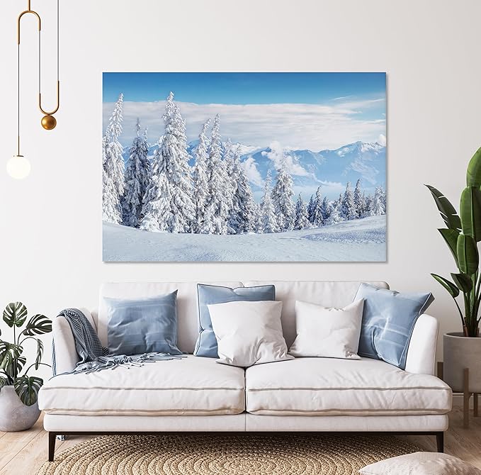 Nature Wall Art Prints - Ocean Forest Mountain Lake Canvas Landscapes - Small to Extra Large Living Room Bedroom Kitchen Bathroom Décor (Snow Covered Trees on Mountain, 16L" x 24W")